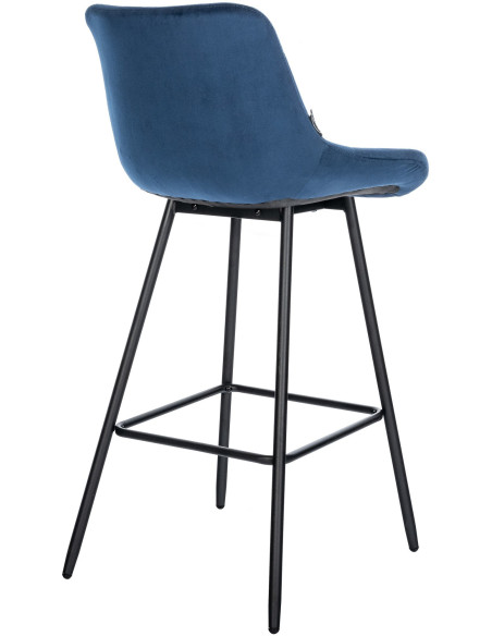 Tabouret de bar moderne chic en Velours Bleu Métal Noir Cerian - 4