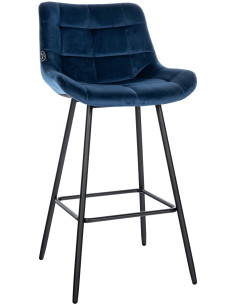 Tabouret de bar moderne chic en Velours Bleu Métal Noir Cerian - 1