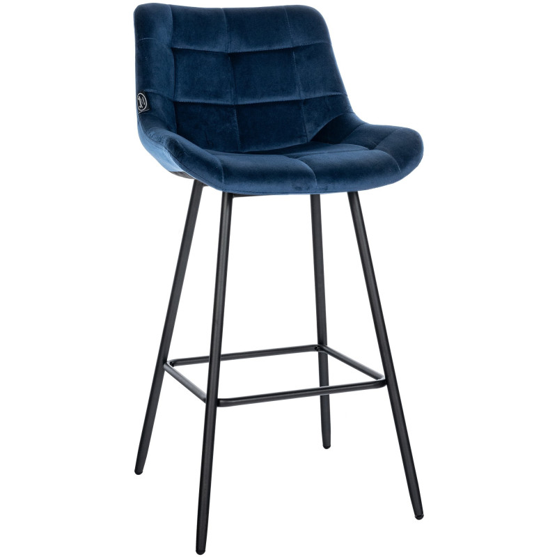 Tabouret de bar moderne chic en Velours Bleu Métal Noir Cerian - 1