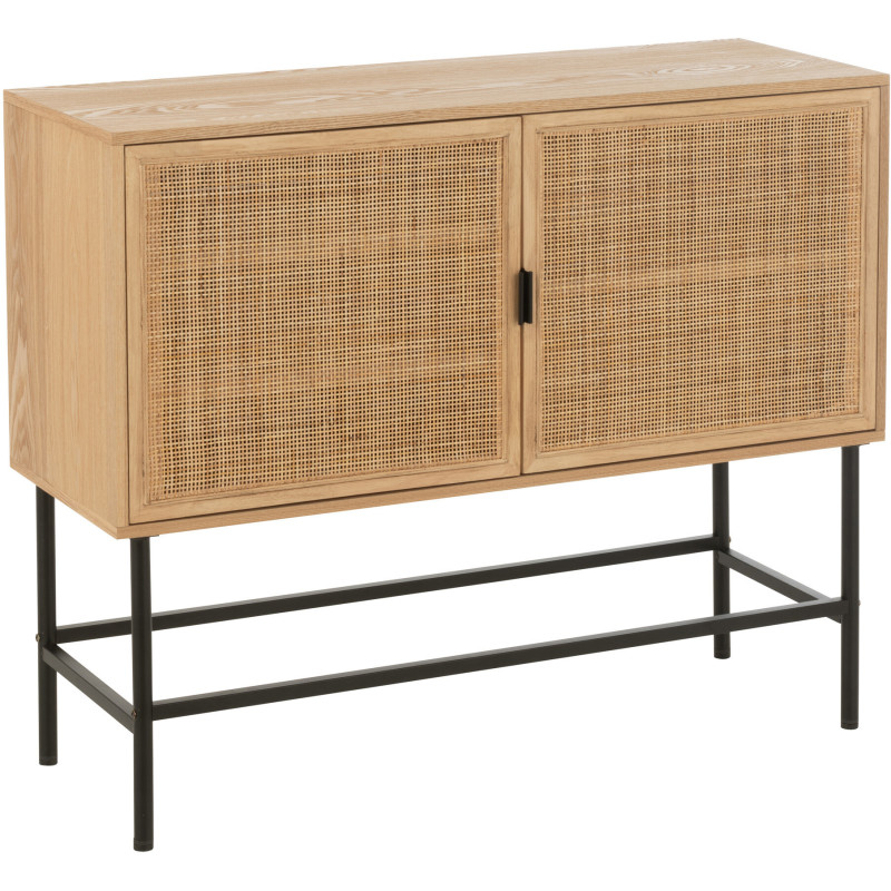 Buffet moderne sur pieds 2 portes en Bois Naturel Cannage Métal Noir Elbe - 1