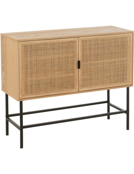 Buffet moderne sur pieds 2 portes en Bois Naturel Cannage Métal Noir Elbe - 1