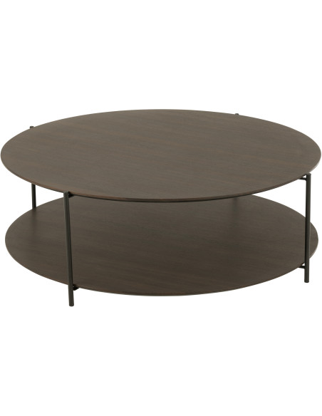 Grande Table basse vintage Ronde 1 étagère en Bois Marron foncé Métal Noir Vinessa - 1
