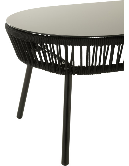 Grande Table basse vintage Ronde 1 étagère en Bois Marron foncé Métal Noir Vinessa - 4