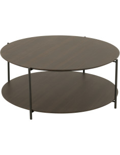 Table basse vintage Ronde 1 étagère en Bois Marron foncé Métal Noir Vinessa - 1