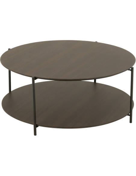 Table basse vintage Ronde 1 étagère en Bois Marron foncé Métal Noir Vinessa - 1