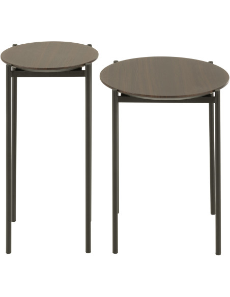 Table basse vintage Ronde 1 étagère en Bois Marron foncé Métal Noir Vinessa - 2