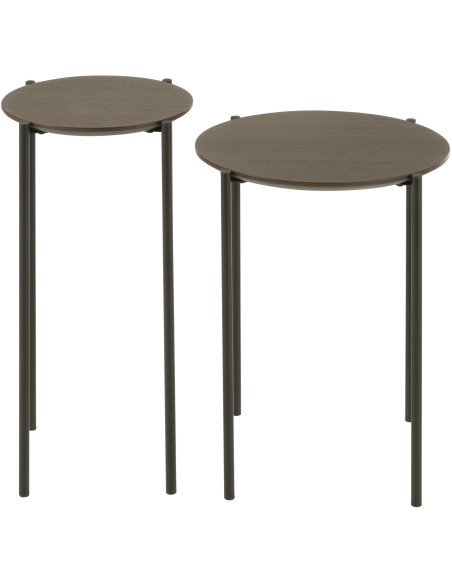 Table basse vintage Ronde 1 étagère en Bois Marron foncé Métal Noir Vinessa - 3