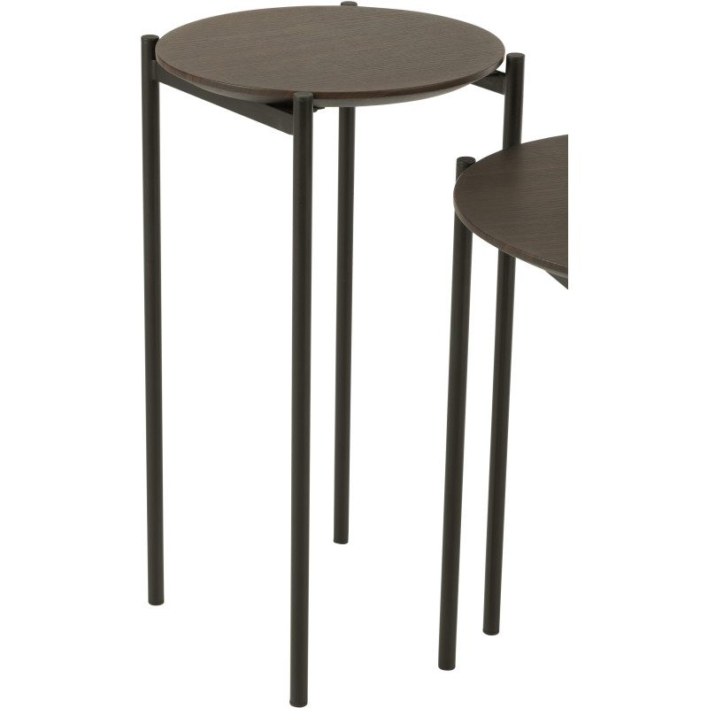 Table basse vintage Ronde 1 étagère en Bois Marron foncé Métal Noir Vinessa - 4