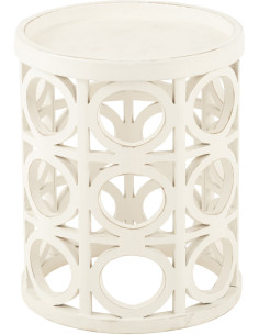 Table d'appoint bord de mer Ronde en Bois d'épicéa Blanc Sculpté Naélis - 1