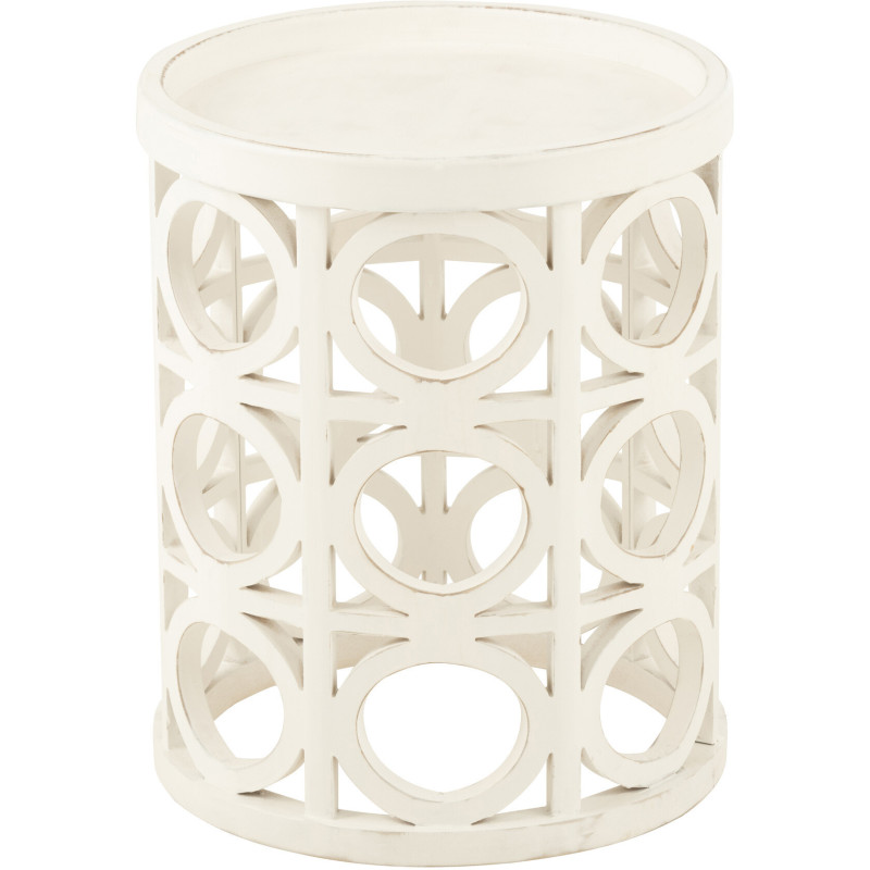 Table d'appoint bord de mer Ronde en Bois d'épicéa Blanc Sculpté Naélis - 1