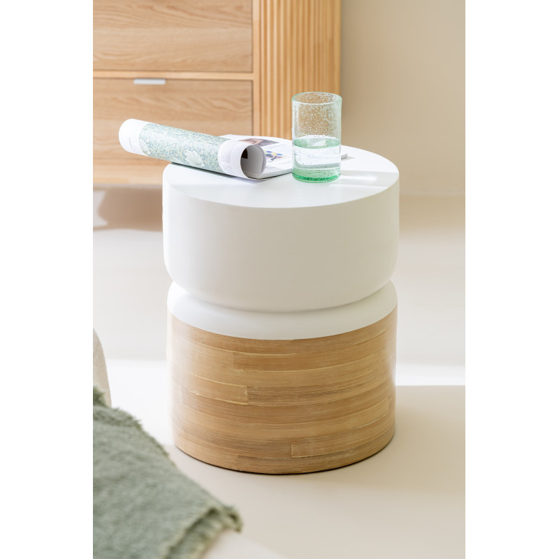 Table d'appoint bord de mer Ronde en Bois d'épicéa Blanc Sculpté Naélis - 2