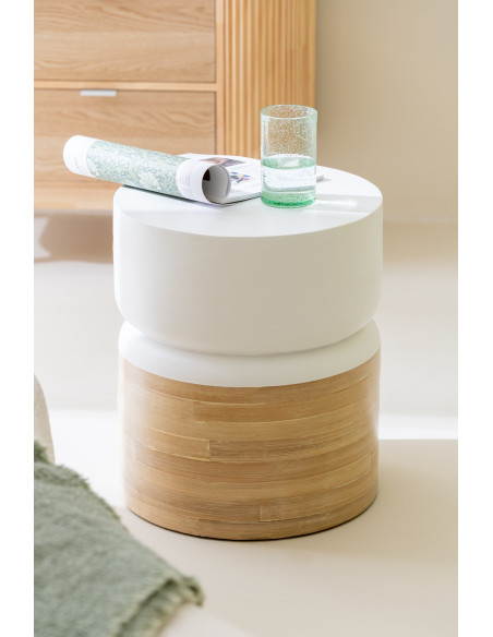 Table d'appoint bord de mer Ronde en Bois d'épicéa Blanc Sculpté Naélis - 2