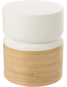 Table d'appoint japandi Ronde en Bois de bambou Blanc Naturel Akemiya - 1