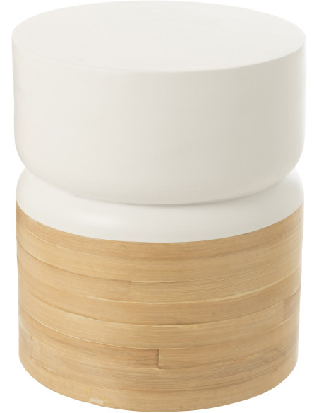 Table d'appoint japandi Ronde en Bois de bambou Blanc Naturel Akemiya - 1