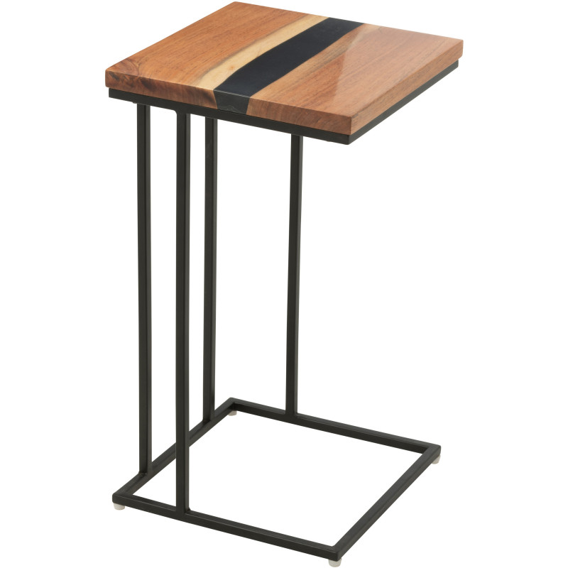 Bout de canapé original Carré en Bois d'acacia Naturel Résine Noir Métal Noir Noaïra - 1