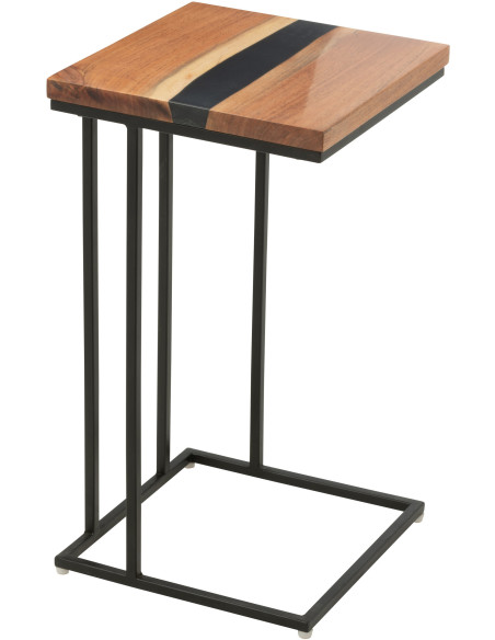 Bout de canapé original Carré en Bois d'acacia Naturel Résine Noir Métal Noir Noaïra - 1