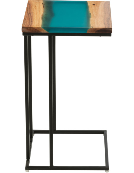 Bout de canapé original Carré en Bois d'acacia Naturel Résine Noir Métal Noir Noaïra - 3