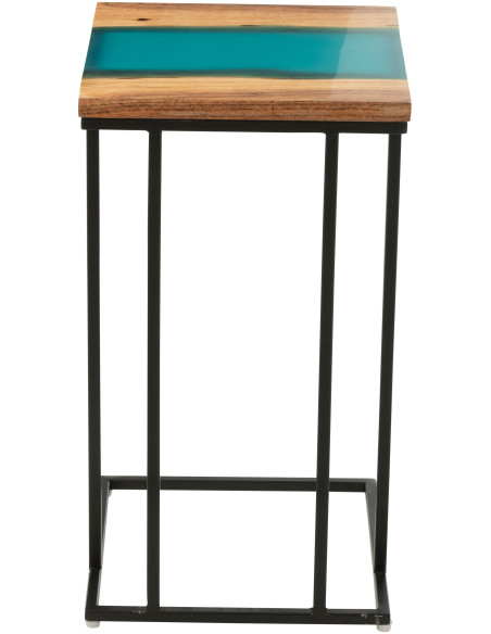 Bout de canapé original Carré en Bois d'acacia Naturel Résine Noir Métal Noir Noaïra - 4