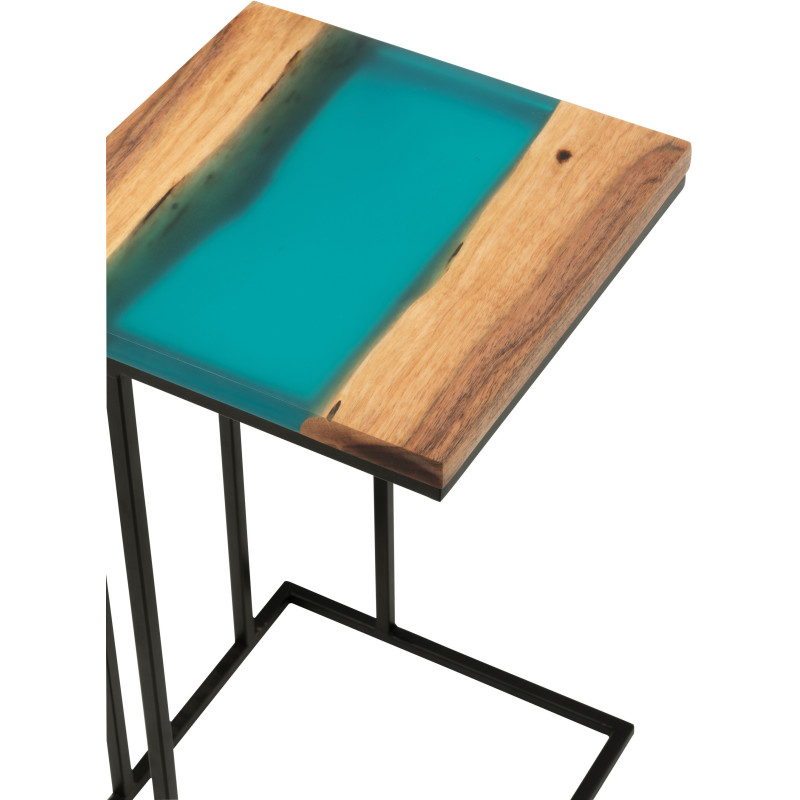 Bout de canapé original Carré en Bois d'acacia Naturel Résine Noir Métal Noir Noaïra - 6