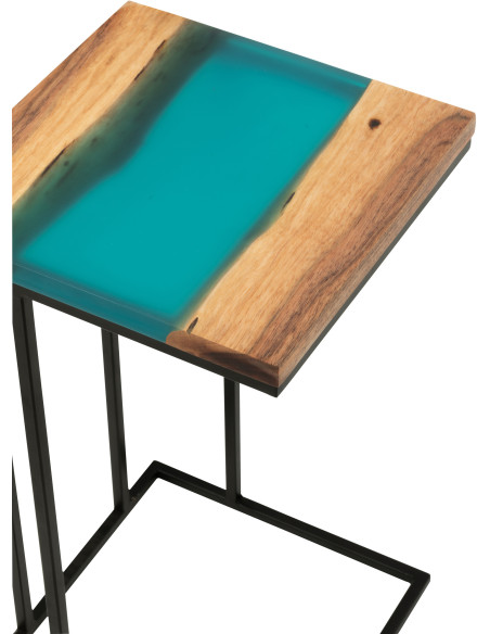 Bout de canapé original Carré en Bois d'acacia Naturel Résine Noir Métal Noir Noaïra - 6