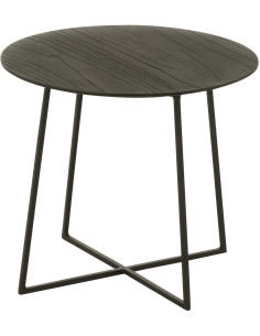 Table basse moderne Ronde en Bois de teck Métal Noir Kalyar - 1