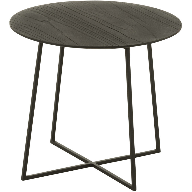 Table basse moderne Ronde en Bois de teck Métal Noir Kalyar - 1