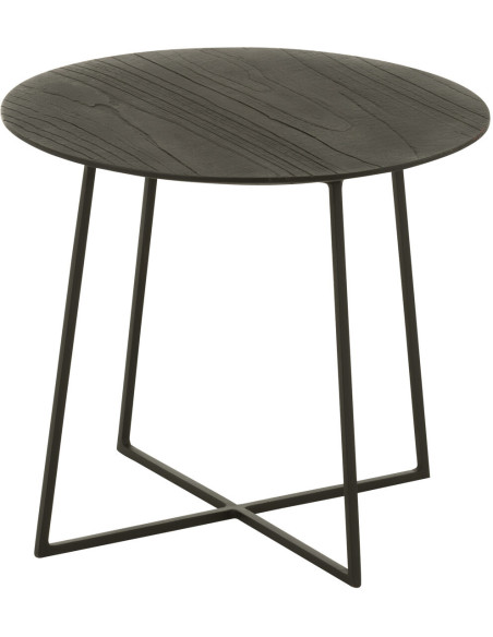 Table basse moderne Ronde en Bois de teck Métal Noir Kalyar - 1