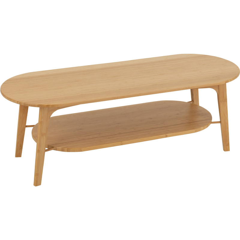 Table basse japandi Ovale 1 étagère en Bois de bambou Naturel Aiko - 1