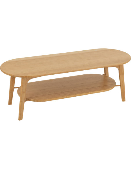 Table basse japandi Ovale 1 étagère en Bois de bambou Naturel Aiko - 1