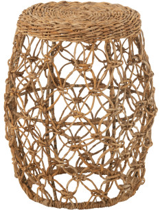 Table d'appoint indienne Ronde en Feuille de bananier Naturel Métal Saryan - 1