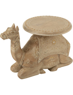 Table basse originale Chameau Ronde en Bois de manguier Naturel Blanc Baktra - 1