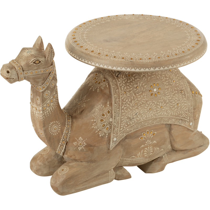 Table basse originale Chameau Ronde en Bois de manguier Naturel Blanc Baktra - 1