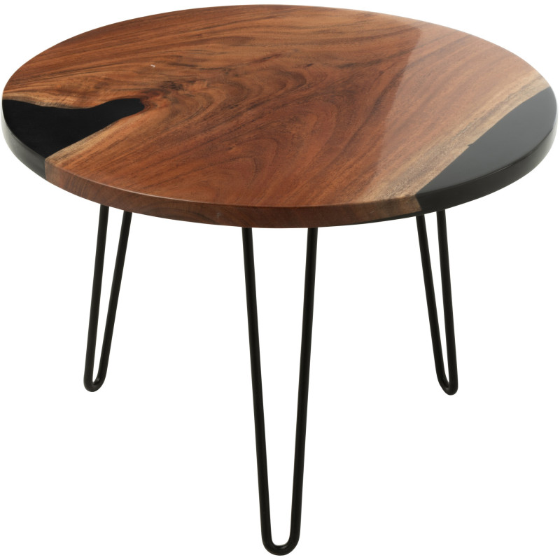 Table basse originale Ronde en Bois d'acacia Naturel Résine Noir Métal Noir Noaïra - 1