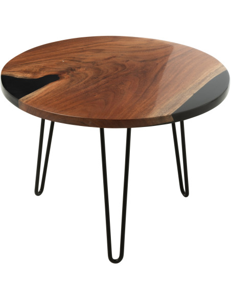 Table basse originale Ronde en Bois d'acacia Naturel Résine Noir Métal Noir Noaïra - 1