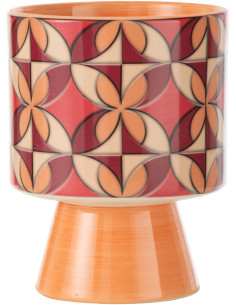 Grand Cache pot moderne sur pied Rond Hauteur 21 cm en Céramique Orange Rouge Trivial - 1