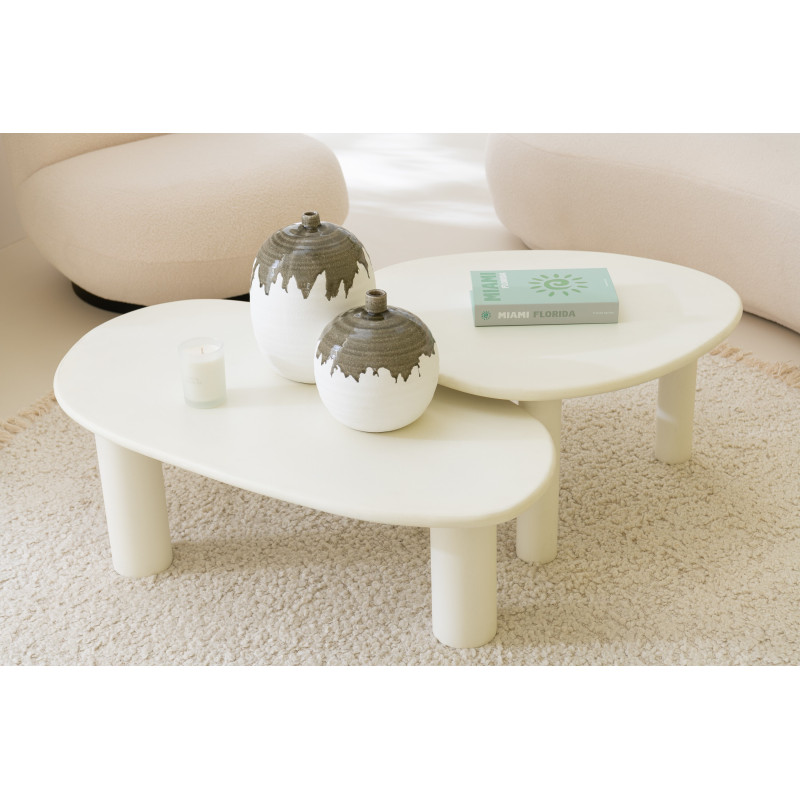 Table basse originale Ronde en Bois d'acacia Naturel Résine Blanc Métal Noir Noaïra - 2