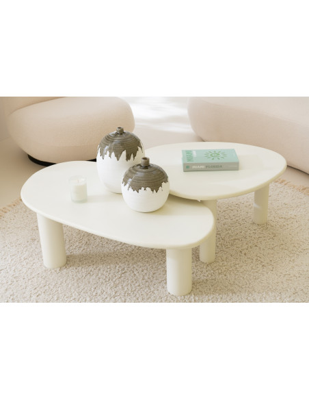 Table basse originale Ronde en Bois d'acacia Naturel Résine Blanc Métal Noir Noaïra - 2