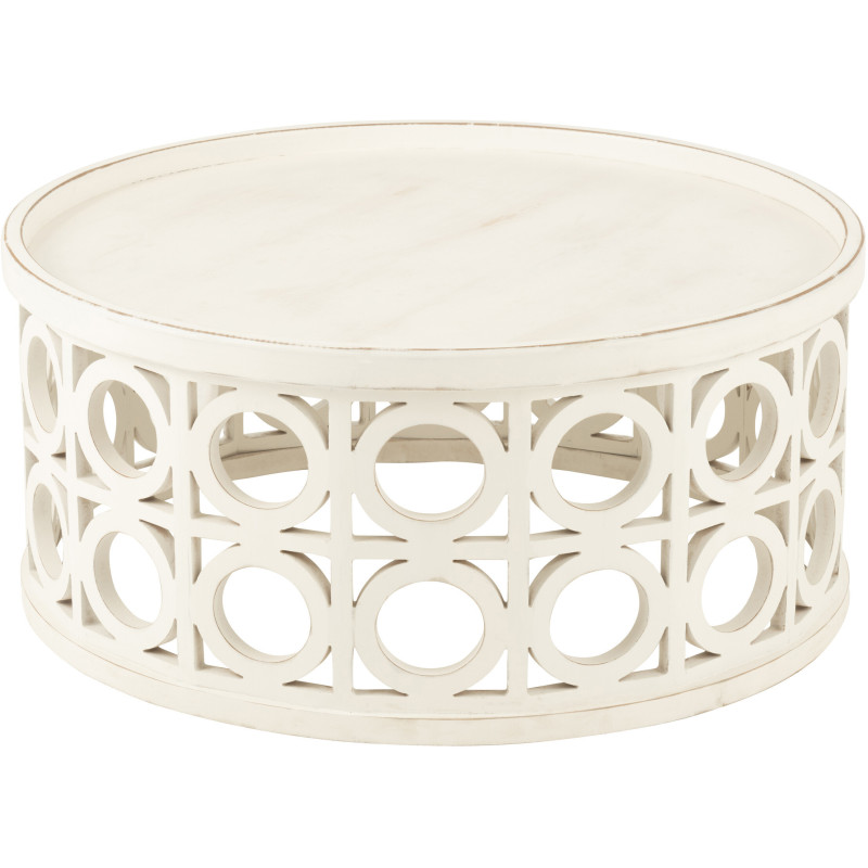 Table basse bord de mer Ronde en Bois d'épicéa Blanc Sculpté Naélis - 1