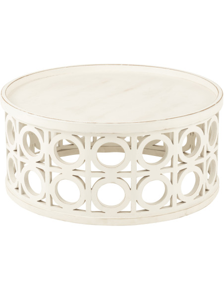 Table basse bord de mer Ronde en Bois d'épicéa Blanc Sculpté Naélis - 1