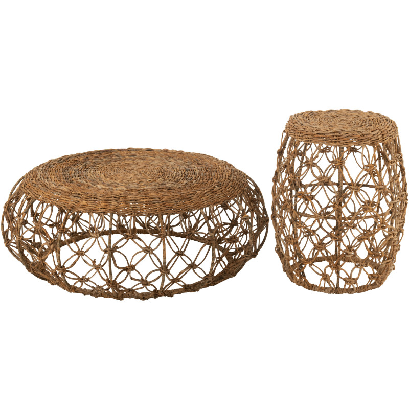 Table basse bord de mer Ronde en Bois d'épicéa Blanc Sculpté Naélis - 5