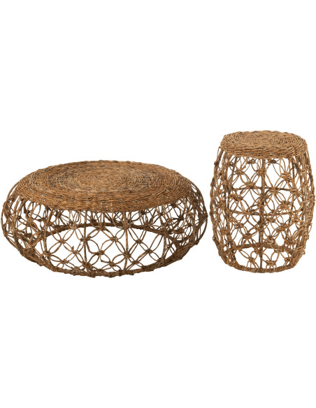 Table basse bord de mer Ronde en Bois d'épicéa Blanc Sculpté Naélis - 5