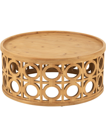 Table basse bord de mer Ronde en Bois d'épicéa Naturel Sculpté Naélis - 1