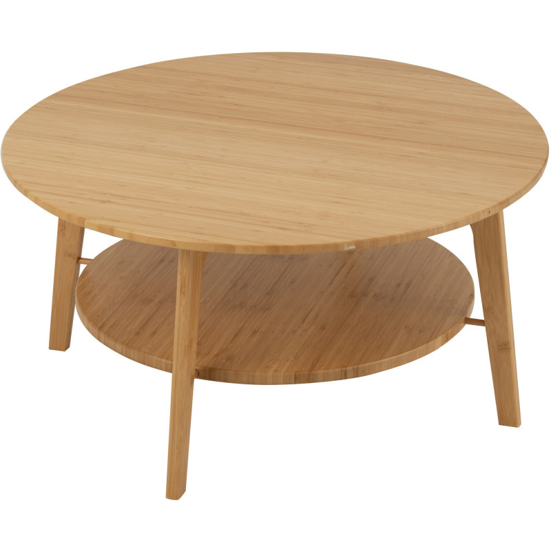 Table basse japandi Ronde 1 étagère en Bois de bambou Naturel Aiko - 1