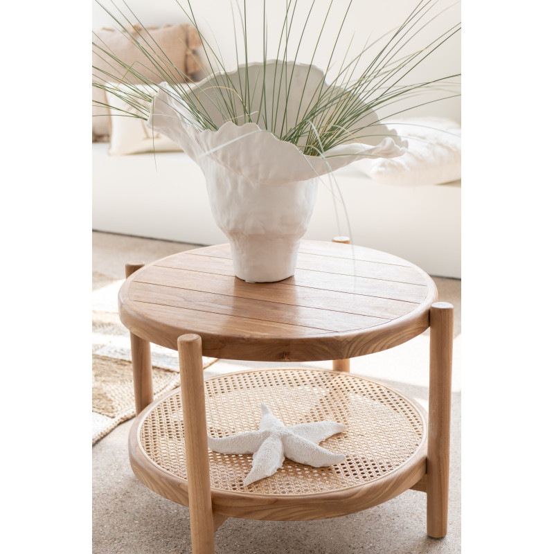 Table basse japandi Ronde 1 étagère en Bois de bambou Naturel Aiko - 2
