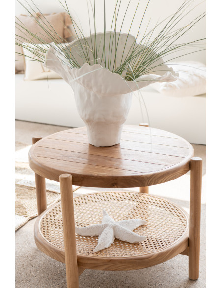 Table basse japandi Ronde 1 étagère en Bois de bambou Naturel Aiko - 2