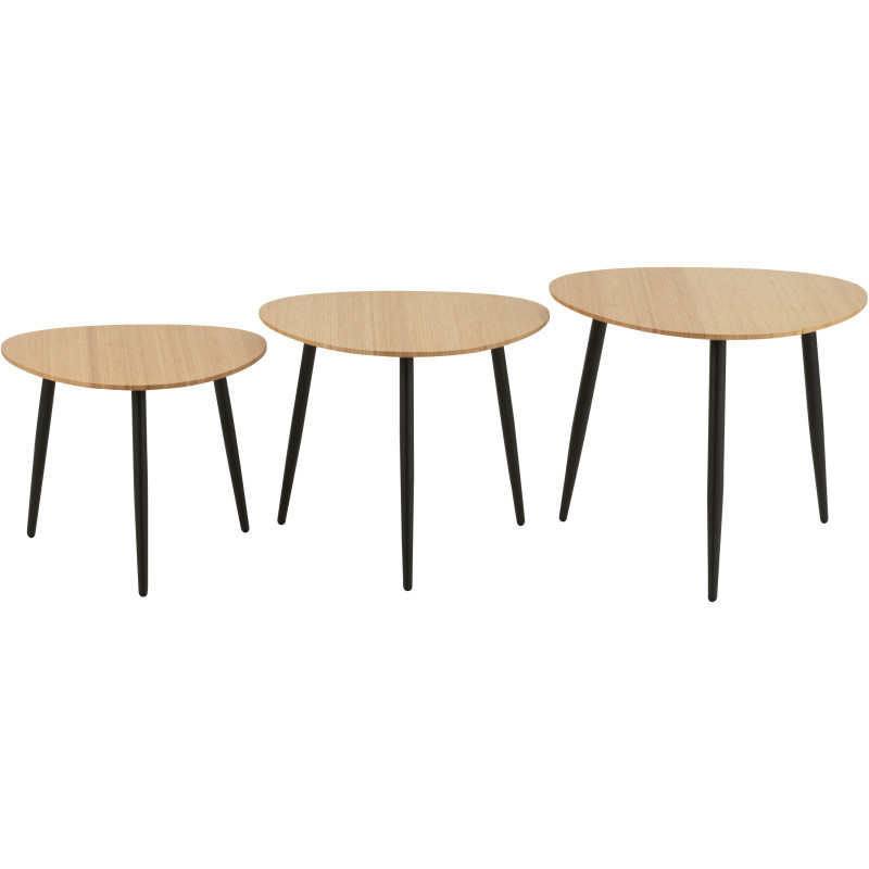 Table basse gigogne moderne Ronde en Bois de teck Métal Noir Kalyar (Lot de 2) - 2
