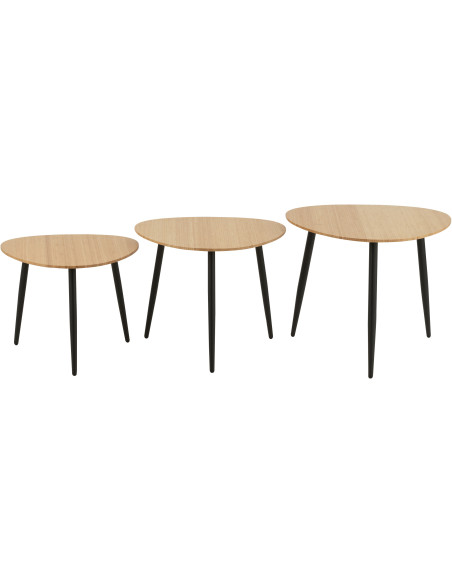 Table basse gigogne moderne Ronde en Bois de teck Métal Noir Kalyar (Lot de 2) - 2