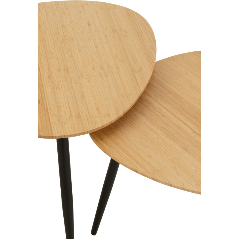 Table basse gigogne moderne Ronde en Bois de teck Métal Noir Kalyar (Lot de 2) - 5