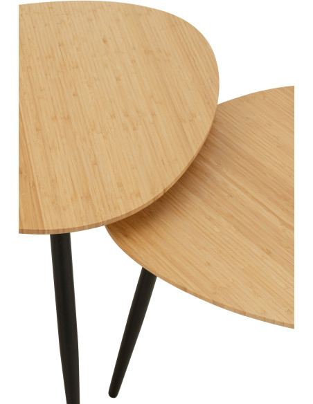 Table basse gigogne moderne Ronde en Bois de teck Métal Noir Kalyar (Lot de 2) - 5