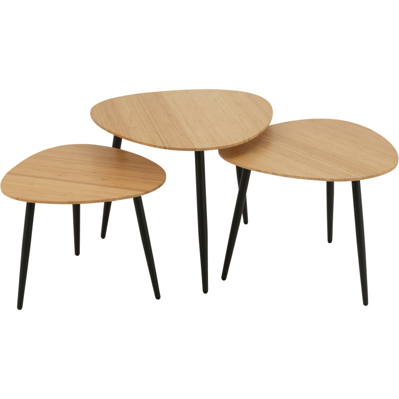 Table basse gigogne japandi Ovale en Bois de bambou Naturel Métal Noir Yumi (Lot de 3) - 1